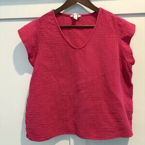 Three Dots Top Women‎ XL Hot Pink Double Gauze Cotton Short Sleeves Beach Summer